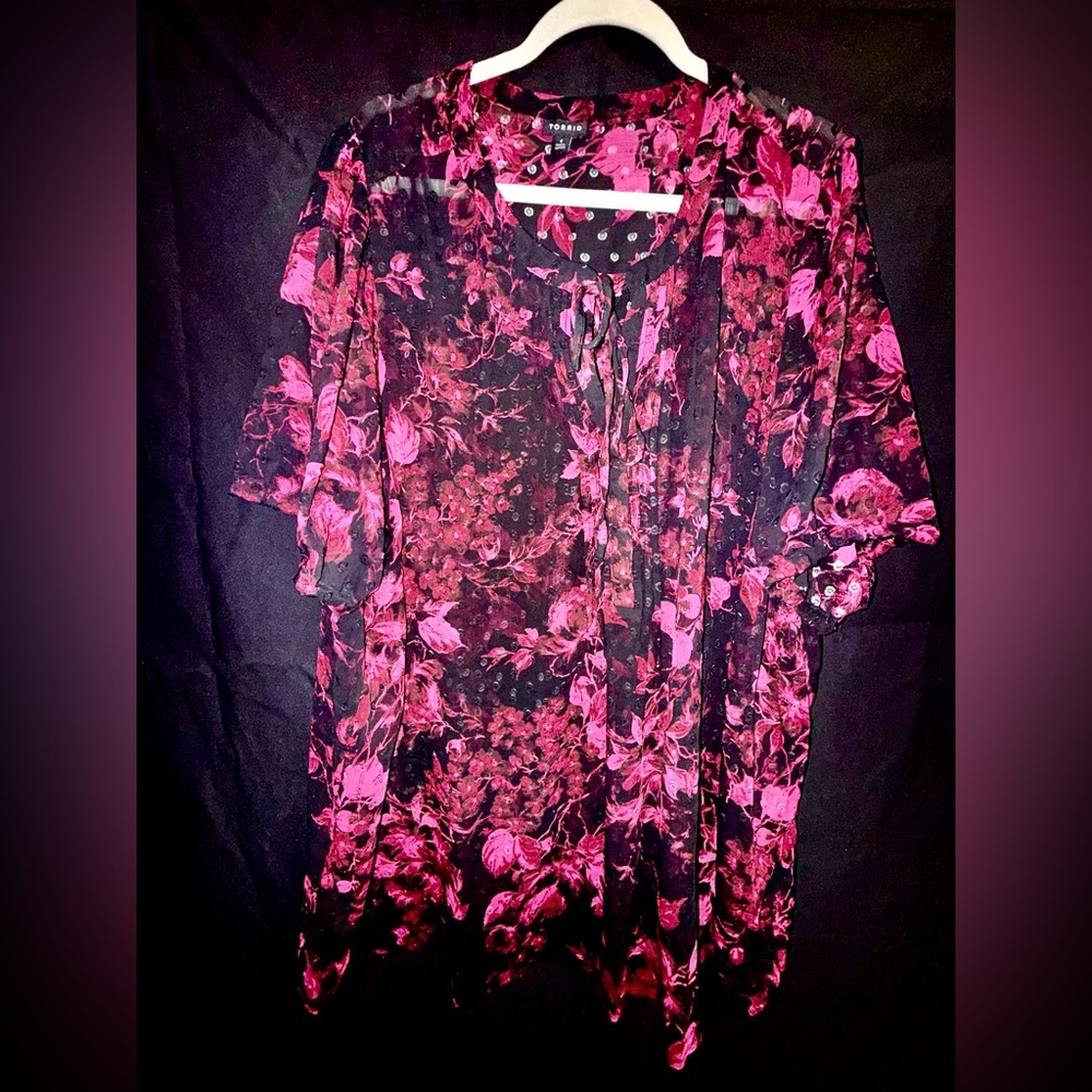 Torrid Vibrant Pink and Black Floral Blouse